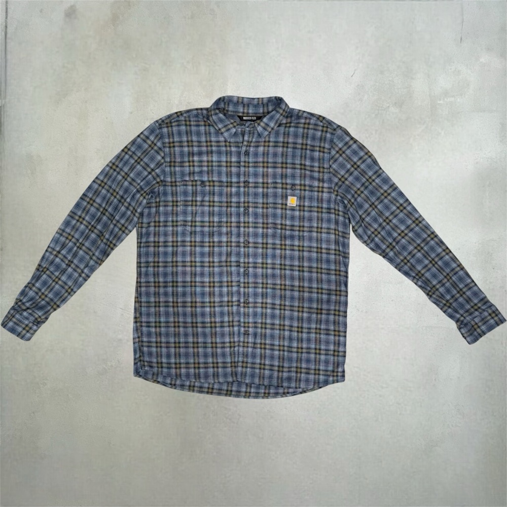 Carhartt Men's Blue and Gray Plaid Shirt